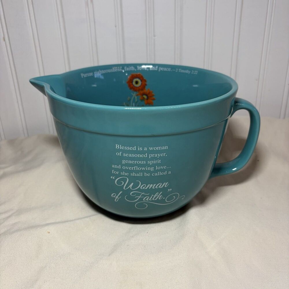 Abbey Press Gift Woman of Faith Ceramic Mixing Bowl Turquoise 9.5 x 5.75 x 7.5"